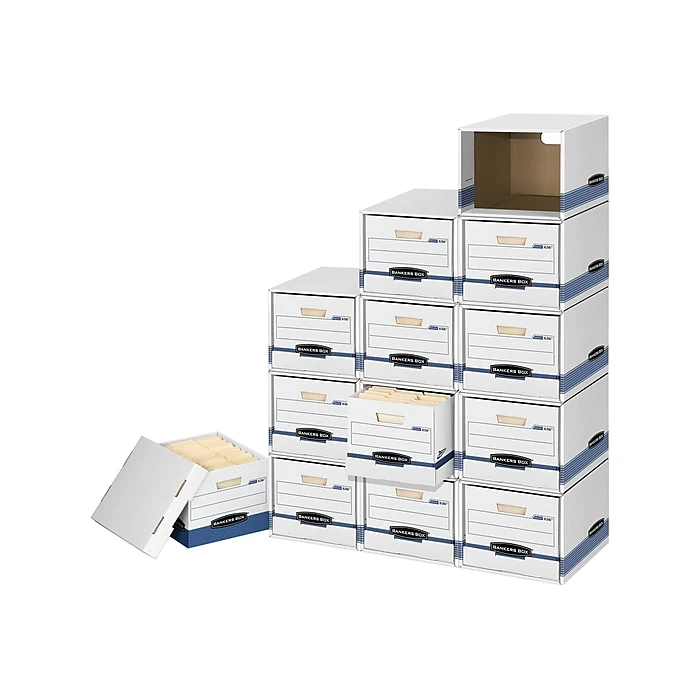 Bankers Box File/Cube™ Quick Set-Up Corrugated File Storage Box Shells, Letter/Legal Size, White/Blue, 6/Carton (0162601) 3 Bankers Box File/Cube™ Quick Set-Up Corrugated File Storage Box Shells, Letter/Legal Size, White/Blue, 6/Carton (0162601)