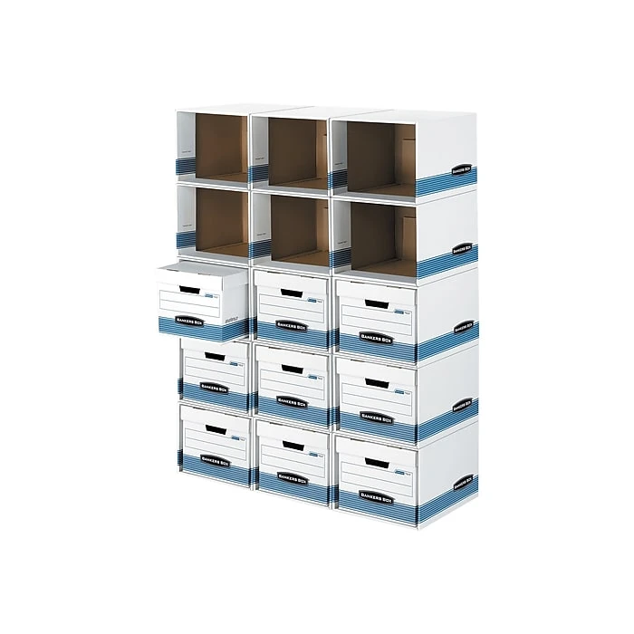 Bankers Box File/Cube™ Quick Set-Up Corrugated File Storage Box Shells, Letter/Legal Size, White/Blue, 6/Carton (0162601) 4 Bankers Box File/Cube™ Quick Set-Up Corrugated File Storage Box Shells, Letter/Legal Size, White/Blue, 6/Carton (0162601) - Image 2
