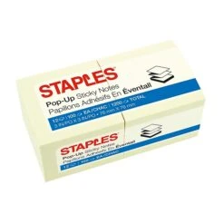 Staples Pop-Up Sticky Notes, 3" X 3" Yellow, 100 Sheets/Pad, 12 Pads/Pack (S33YRP12/52563)