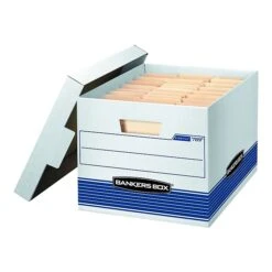 Bankers Box Stor/File™ Medium-Duty FastFold File Storage Boxes, Lift-Off Lid, Letter/Legal Size, White/Blue, 4/Carton (0078907) -Office Supplies Shop sp42113976 sc7