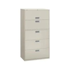 HON Brigade 600 Series 5-Drawer Lateral File Cabinet, Locking, Letter/Legal, Gray, 36"W (H685.L.Q)