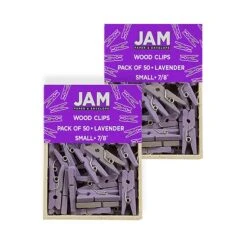JAM Paper® Wood Clip Clothespins, Small 7/8 Inch, Lavender Purple Clothes Pins, 2 Packs Of 50 (2230719107A)