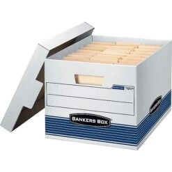 Bankers Box Stor/File™ Medium-Duty FastFold File Storage Boxes, Lift-Off Lid, Letter/Legal Size, White/Blue, 4/Carton (0078907) -Office Supplies Shop sp46777805 sc7 1