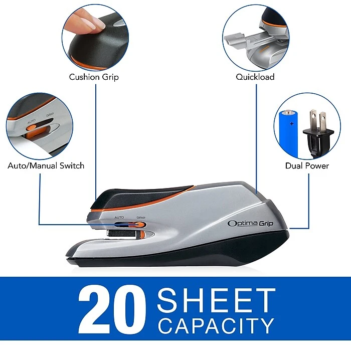 Swingline Optima Grip Electric Stapler, 20 Sheet Capacity, Silver (48207) 4 Swingline Optima Grip Electric Stapler, 20 Sheet Capacity, Silver (48207) - Image 2