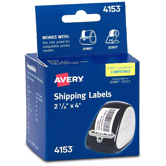 Avery Shipping Printer Labels, 2-1/8" X 4", White, 140 Labels/Pack (4153) 3 Avery Shipping Printer Labels, 2-1/8" X 4", White, 140 Labels/Pack (4153)