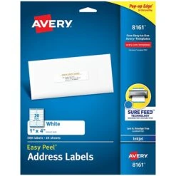Avery Easy Peel Inkjet Address Labels, 1" X 4", White, 20 Labels/Sheet, 100 Sheets/Box, 2000 Labels/Box (8461) 23 Avery Easy Peel Inkjet Address Labels, 1" X 4", White, 20 Labels/Sheet, 100 Sheets/Box, 2000 Labels/Box (8461) -Office Supplies Shop sp75155492 sc7