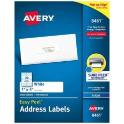 Avery Easy Peel Inkjet Address Labels, 1" X 4", White, 20 Labels/Sheet, 100 Sheets/Box, 2000 Labels/Box (8461) 22 Avery Easy Peel Inkjet Address Labels, 1" X 4", White, 20 Labels/Sheet, 100 Sheets/Box, 2000 Labels/Box (8461) -Office Supplies Shop sp75155663 sc7 1