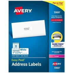 Avery Easy Peel Laser Address Labels, 1" X 2-5/8", White, 30 Labels/Sheet, 25 Sheets/Pack, 750 Labels/Pack (5260) 25 Avery Easy Peel Laser Address Labels, 1" X 2-5/8", White, 30 Labels/Sheet, 25 Sheets/Pack, 750 Labels/Pack (5260) -Office Supplies Shop sp75155685 sc7