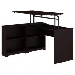 Bush Furniture Cabot 36"-42"H 3 Position Sit To Stand Corner Bookshelf Desk, Espresso Oak (WC31816)