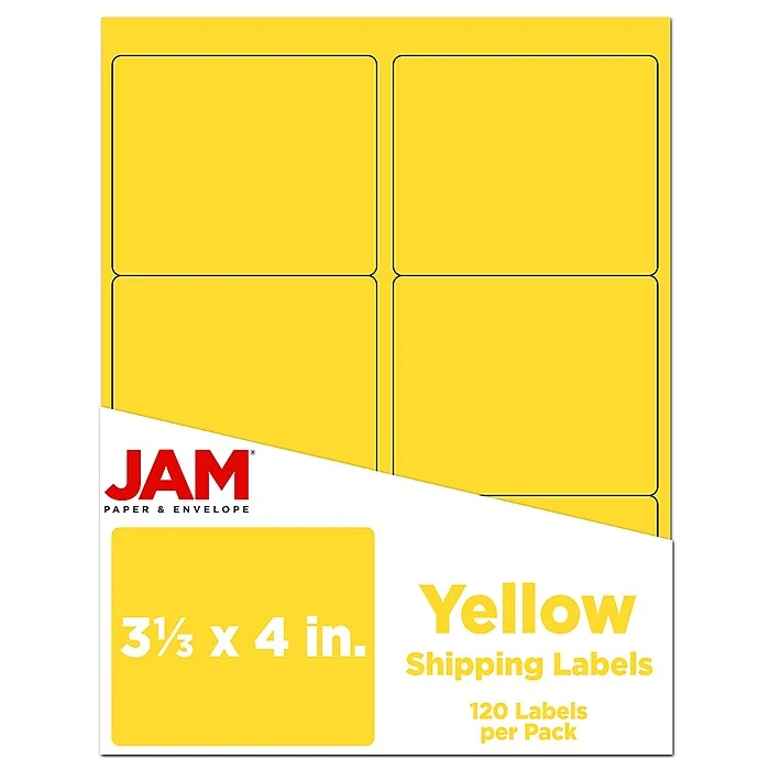 JAM Paper Laser/Inkjet Address Label, 4" X 3 3/8", Yellow, 6 Labels/Sheet, 12 Sheets/Pack (302725803) 3 JAM Paper Laser/Inkjet Address Label, 4" X 3 3/8", Yellow, 6 Labels/Sheet, 12 Sheets/Pack (302725803)