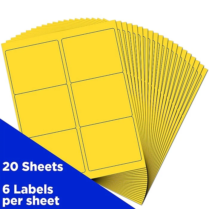 JAM Paper Laser/Inkjet Address Label, 4" X 3 3/8", Yellow, 6 Labels/Sheet, 12 Sheets/Pack (302725803) 4 JAM Paper Laser/Inkjet Address Label, 4" X 3 3/8", Yellow, 6 Labels/Sheet, 12 Sheets/Pack (302725803) - Image 2