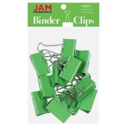 JAM Paper® Colorful Binder Clips, Large, 1 1/2 Inch (41mm), Green Binderclips, 12/Pack (340BCgr)