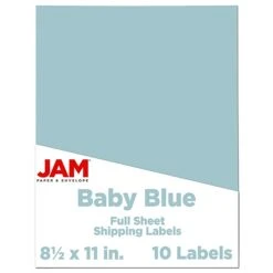 JAM Paper® Shipping Labels, 8 1/2" X 11", Baby Blue, 1 Label/Sheet, 10 Sheets/Pack (337628606)