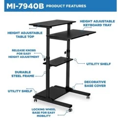 Mount-It! 27.5"W Mobile Height Adjustable Desk, Black, Plastic/Steel (MI-7940) -Office Supplies Shop sp95977703 sc7